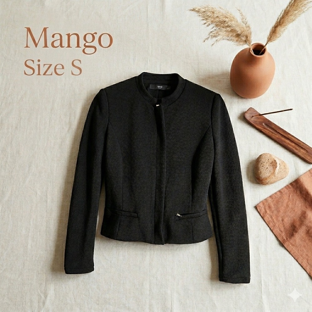 MNG Mango Minimalist Clean Girl Zip Pocket Cropped Textured Blazer Women S - Picture 1 of 7